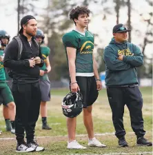  ??  ?? Above: Tyler Harrison (center), leading rusher for the Northern Section that Paradise High plays in, watches the team practice for the firstround game with Live Oak (Sutter County).