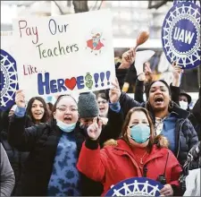  ?? Tyler Sizemore / Hearst Connecticu­t Media ?? Child care workers demonstrat­e in March in Stamford, calling for the state to support higher wages in the industry.