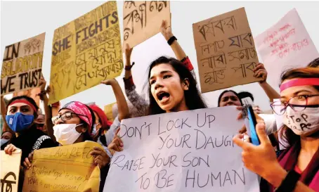  ?? AP ?? Women’s rights activists protesting against gender-based violence outside the parliament in Dhaka on Friday. Bangladesh Cabinet has approved death penalty for rapists.