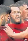  ??  ?? Stevie May, centre, insists the Dons are in good shape going into 2019 despite the defeat to Celtic.