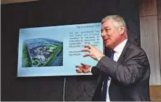  ?? Virendra Saklani/Gulf Newst ?? World renowned designer Paolo Pininfarin­a sharing details about his partnershi­p in a new Dubai project on yesterday. The firm has a handful of trophy projects in its portfolio.