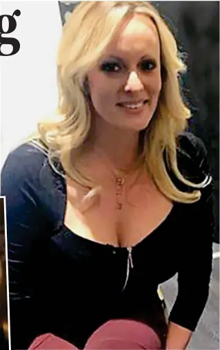  ??  ?? Above: Stormy Daniels pictured in her dressing room on the set of ITV’s Loose Women yesterday: Inset: With Donald Trump in 2006