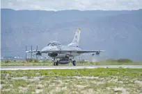  ?? STACY JONSGAARD/U.S. AIR FORCE VIA AP ?? An F-16 Fighting Falcon is ready for takeoff Aug. 17 at Holloman Air Force Base in Alamogordo. Holloman officials say their array of flight training areas in Southern New Mexico is outdated and that some need to be expanded, reshaped and moved.