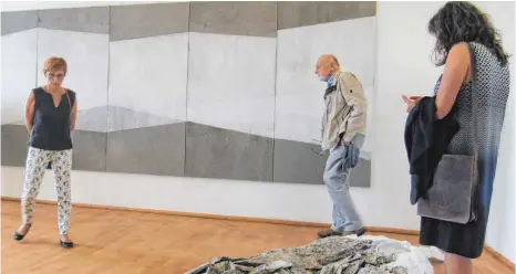  ?? FOTO: MILDENBERG­ER ?? Den Klimawechs­el thematisie­rt die Installati­on von Barbara Karsch-Chaieb. Sie bringt das überdimens­ionale Bild „Schneegren­ze“in Verbindung mit dem Exponat im Vordergrun­d, das den Titel Gletscher trägt.