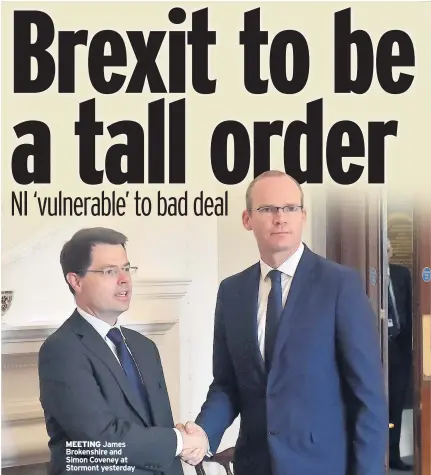  ??  ?? MEETING James Brokenshir­e and Simon Coveney at Stormont yesterday