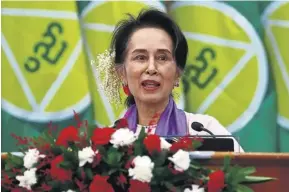  ?? PHOTOGRAPH: AUNG SHINE OO/AP ?? Myanmar’s then leader, Aung San Suu Kyi, giving a speech in 2020. She has been detained since a coup in February 2021