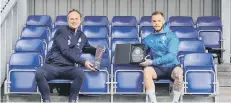  ??  ?? Joe Ward is presented with his award by the Posh Foundation