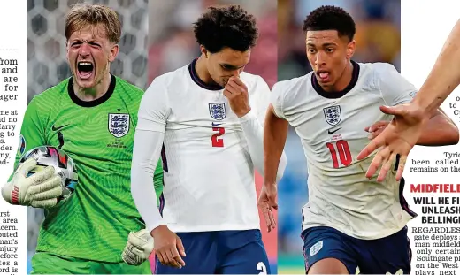  ?? GETTY IMAGES/REUTERS ?? Decision time: Jordan Pickford, Trent Alexander-Arnold and Jude Bellingham