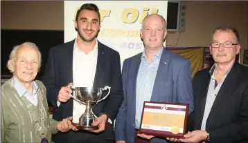  ??  ?? Athlete of the year Marco Pons with Nicky Cowman, Ciarán Mooney of Mr Oil and Paddy Morgan.