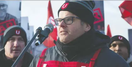  ?? BRANDON HARDER FILES ?? Unifor Local 594 president Kevin Bittman speaks during a rally near the Co-op refinery on Dec. 6, 2019. Bittman is leaving his job of more than 20 years, days after the union ratified a new agreement after a long, bitter lockout.