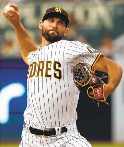  ?? K.C. ALFRED U-T ?? Padres starting pitcher Michael Wacha gives up one hit and one walk while striking out 11 Royals over seven innings Monday.