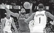  ?? [TONY DEJAK/THE ASSOCIATED PRESS] ?? Cleveland’s LeBron James loses control of the ball during Wednesday’s game.