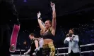  ?? Jason Cairnduff/Action Images/Reuters ?? Chantelle Cameron celebrates after she was announced as the winner of the fight. Photograph: