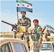  ??  ?? Fighters of the Turkish-backed Free Syrian Army, left and far right, on exercises in preparatio­n for the expected assault on the Kurds in Syria. Donald Trump, right, with General Mark A Milley, chairman of the Joint Chiefs of Staff