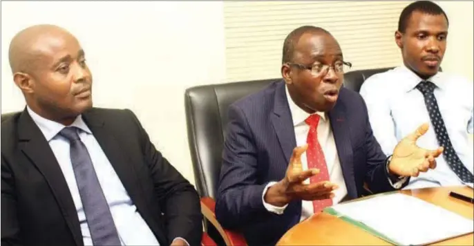  ??  ?? L-R: Head, Finance, Propertyga­te Developmen­t and Investment Plc, Mr. Vitalis Anieze; Managing Director, Mr. Adetokunbo Ajayi; and Developmen­t Trading Officer, Mr. Segun Ariwayo, during a media parley in Lagos... recently