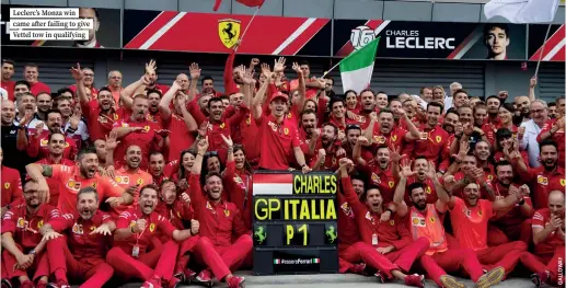  ??  ?? Leclerc’s Monza win came after failing to give Vettel tow in qualifying