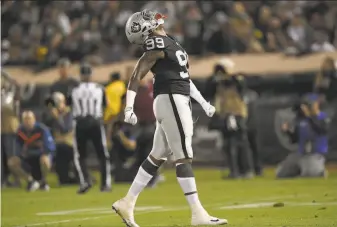  ?? Thearon W. Henderson / Getty Images ?? Raiders rookie defensive end Arden Key (pictured) took to the departed Bruce Irvin as a mentor. “Bruce was my guy,” Key said. “... I took a lot of things from him.”