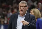  ?? ERIC GAY — THE ASSOCIATED PRESS ?? UConn head coach Geno Auriemma reacts during the first half of Friday's Final Four game against Stanford.