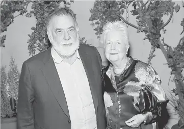  ?? — AFP photo ?? Directors Francis Ford Coppola and Eleanor Coppola attend The Cinema Society Hosts A Screening Of Sony Pictures Classics’ “Paris Can Wait”-After Party at Laduree Soho on May 4 in New York City.