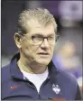  ?? Darron Cummings / AP ?? UConn head coach Geno Auriemma watches during a practice session for the women’s NCAA Final Four on March 29 in Columbus, Ohio.