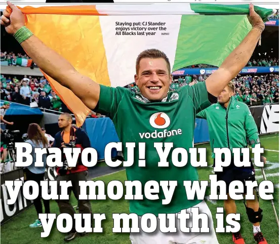  ?? INPHO ?? Staying put: CJ Stander enjoys victory over the All Blacks last year