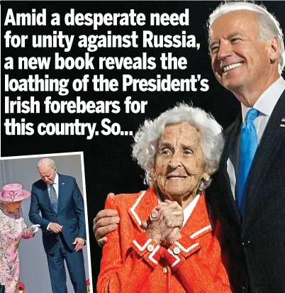  ?? Pictures: GETTY ?? Proudly Irish: Joe Biden with his mother, Jean. Inset, with the Queen in 2021