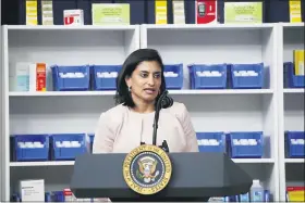  ??  ?? Administra­tor of the Centers for Medicare and Medicaid Services Seema Verma speaks during an event with President Donald Trump to sign executive orders on lowering drug prices, in the South Court Auditorium in the White House complex, July 24, in Washington.