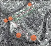  ?? Contribute­d map ?? This downtown map shows where “sharrows” — shared bike and car lanes — will be marked. The sharrows were approved by the City of Rome Traffic Committee.