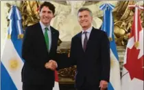  ?? SEAN KILPATRICK, THE CANADIAN PRESS ?? Prime Minister Justin Trudeau met President Mauricio Macri Thursday.