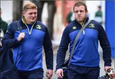  ??  ?? Tadhg Furlong and Seán Cronin arriving for Leinster’s win over Castres.