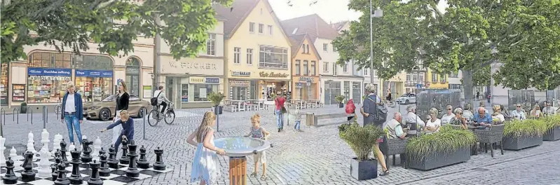  ?? BILD: CDU ?? So könnte die Straße „Am Schloßplat­z“nach Vorstellun­g der CDU einmal aussehen. Eine Diskussion hat sie mit der Visualisie­rung allemal angeregt.