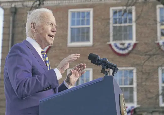  ?? PATRICK SEMANSKY/AP ?? President Joe Biden speaks in 2022 at Atlanta University Center Consortium on the grounds of Morehouse College and Clark Atlanta University.