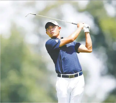  ?? JOSEPH MAIORANA/USA TODAY SPORTS ?? Collin Morikawa takes a swing on the ninth hole during the second round of the Workday Charity Open at Muirfield Village Golf Club in Dublin, Ohio on Friday. Playing the course for the first time this week, the American is at an impressive -13 after two rounds.