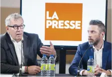  ??  ?? Guy Crevier et Pierre-Elliott Levasseur, mardi, à Montréal. – La Presse canadienne: Paul Chiasson