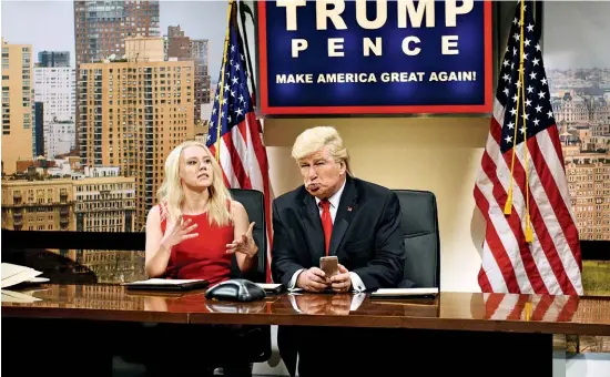  ??  ?? LIVE, FROM NEW YORK: While some presidents have reached out directly to the public to install confidence or push for legislatio­n, Trump used Twitter to attack Saturday Night Live for lampooning him.