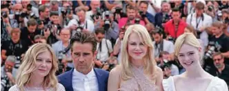  ??  ?? (From left) US actress Kirsten Dunst, Irish actor Colin Farrell, Australian actress Nicole Kidman and US actress Elle Fanning pose yesterday during a photocall for the film 'The Beguiled'.