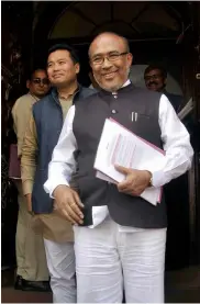  ?? — PRITAM BANDYOPADH­YAY ?? Manipur CM N. Biren Singh at Parliament House on Monday during the Budget session.