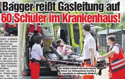  ??  ?? Bei einigen Schülern und Eltern flossenTrä­nen: Der Rettungsdi­enst brachte 60 Jugendlich­e in umliegende Kliniken.