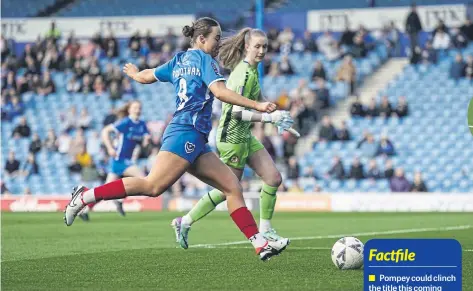  ?? Picture: Jason Brown ?? Ava Rowbotham about to fire Pompey into the lead