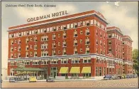  ?? (Courtesy Photos) ?? Special events and vacations once called for the sending of pictorial postcards. Here are a few from Goldman Hotel in Fort Smith, a Main Street view of the Bob Burns Theater in Van Buren and Spring Lake on Mount Magazine.