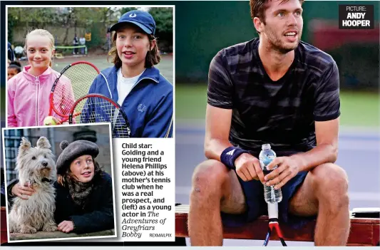  ??  ?? Child star: Golding and a young friend Helena Phillips (above) at his mother’s tennis club when he was a real prospect, and (left) as a young actor in The Adventures of Greyfriars Bobby