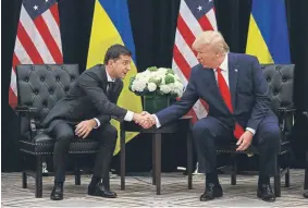  ?? Evan Vucci, The Associated Press ?? President Donald Trump meets with Ukrainian President Volodymyr Zelensky last week at the InterConti­nental Barclay New York hotel during the United Nations General Assembly.