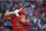  ?? MARK J. TERRILL — THE ASSOCIATED PRESS ?? The Angels’ Mike Trout bats during the first inning of a July 25, 2019, game against the Orioles in Anaheim, Calif.