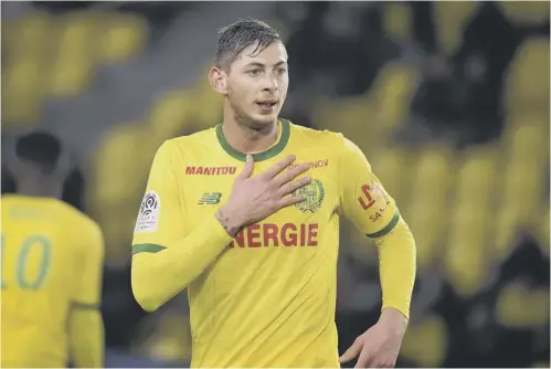  ??  ?? 0 The late Emiliano Sala playing for Nantes against Montpellie­r in Ligue 1 in January shortly before his transfer to Cardiff was agreed.