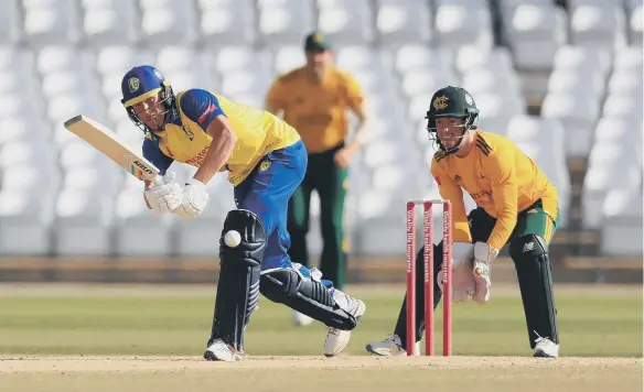  ??  ?? Durham’s Brydon Carse bats during the Vitality Blast T20 match at Trent Bridge, Nottingham.