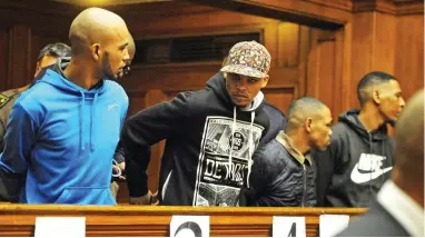  ?? PICTURE: DAVID RITCHIE/AFRICAN NEWS AGENCY (ANA) ?? ON TRIAL: From left are Vernon Witbooi, Geraldo Parsons, Eben van Niekerk and Nashville Julius. The trial of the men, accused of the kidnapping and rape of Hannah Cornelius, was postponed.