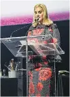  ??  ?? Awesome honouree: Nadia Saputo speaks at the inaugural Culinary Showdown benefit event supporting hereditary breast cancer research.