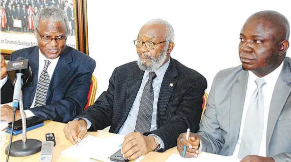  ??  ?? General Secretary, Nigeria Academy of Pharmacy, Prof. Fola Tayo (left); Vice President, Ifeanyi Atueyi and National Secretary, Pharmaceut­ical Society of Nigeria, Gbolagade Iyiola during the media briefing on their forthcomin­g symposium on ‘Health of...