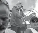  ?? ?? Bernie Sanders talks to UAW employees and community members during a rally at the UAW-Ford Joint Trusts Center in Detroit on Sept. 13.