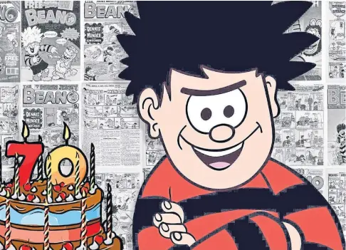  ??  ?? PRANKSTER: Dennis the Menace has been delighting fans of all ages since 1951, being joined by dog Gnasher in 1968.
